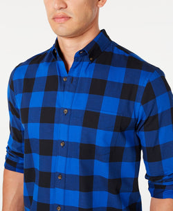 Club Room Stretch Brushed Cotton Plaid Flannel Shirt Lazulite Combo thumbnail 3