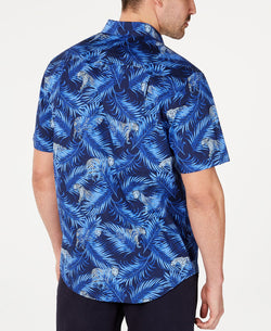 Club Room Stretch Cheetah-print Jungle Shirt Navy Blue thumbnail 2