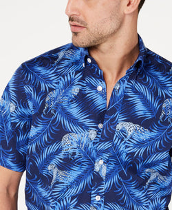 Club Room Stretch Cheetah-print Jungle Shirt Navy Blue thumbnail 3