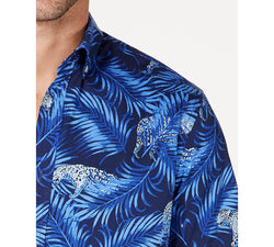 Club Room Stretch Cheetah-print Jungle Shirt Navy Blue thumbnail 4