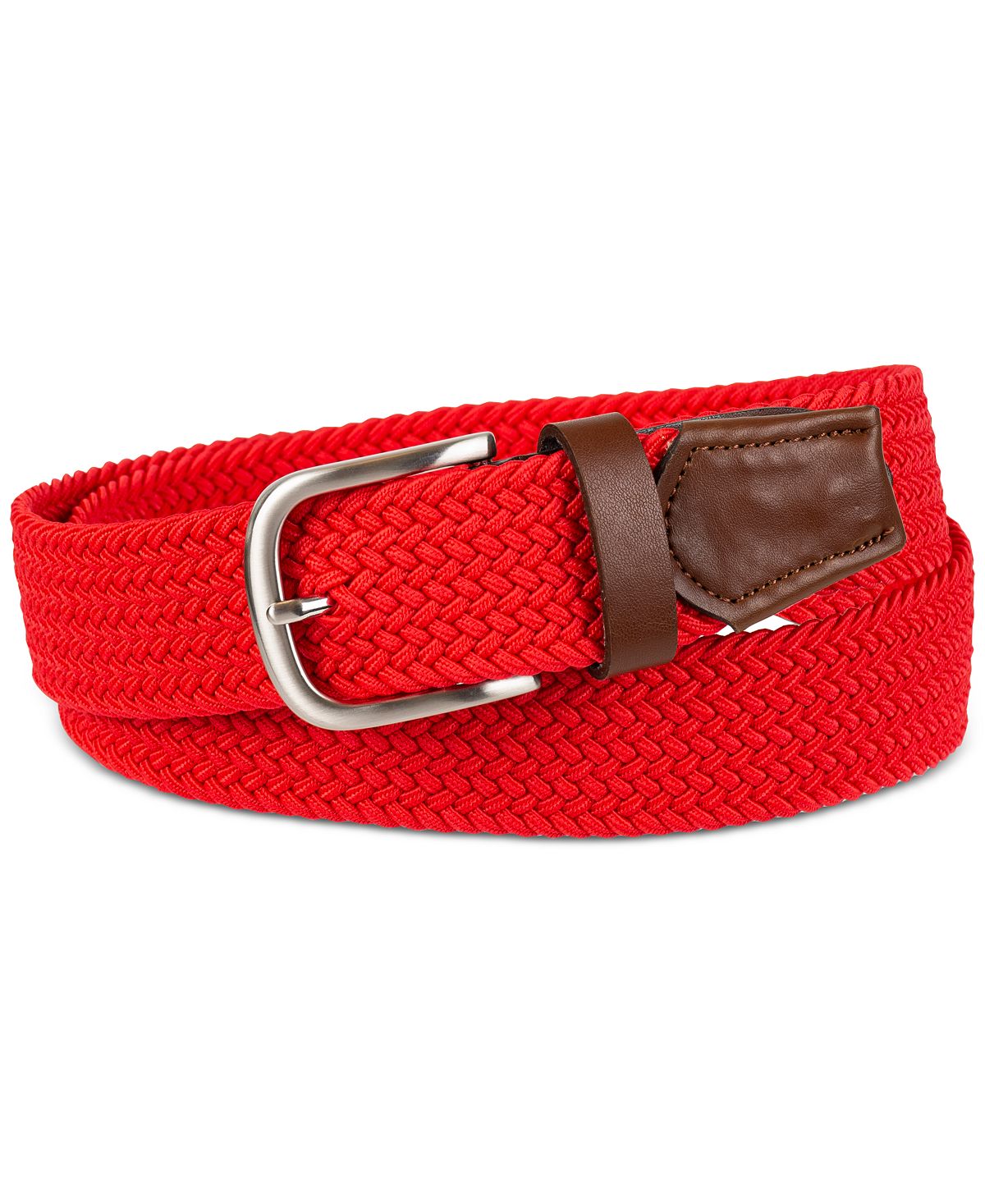 Club Room Stretch Comfort Braided Belt With Faux-leather Trim Red