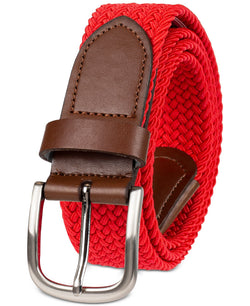 Club Room Stretch Comfort Braided Belt With Faux-leather Trim Red thumbnail 2