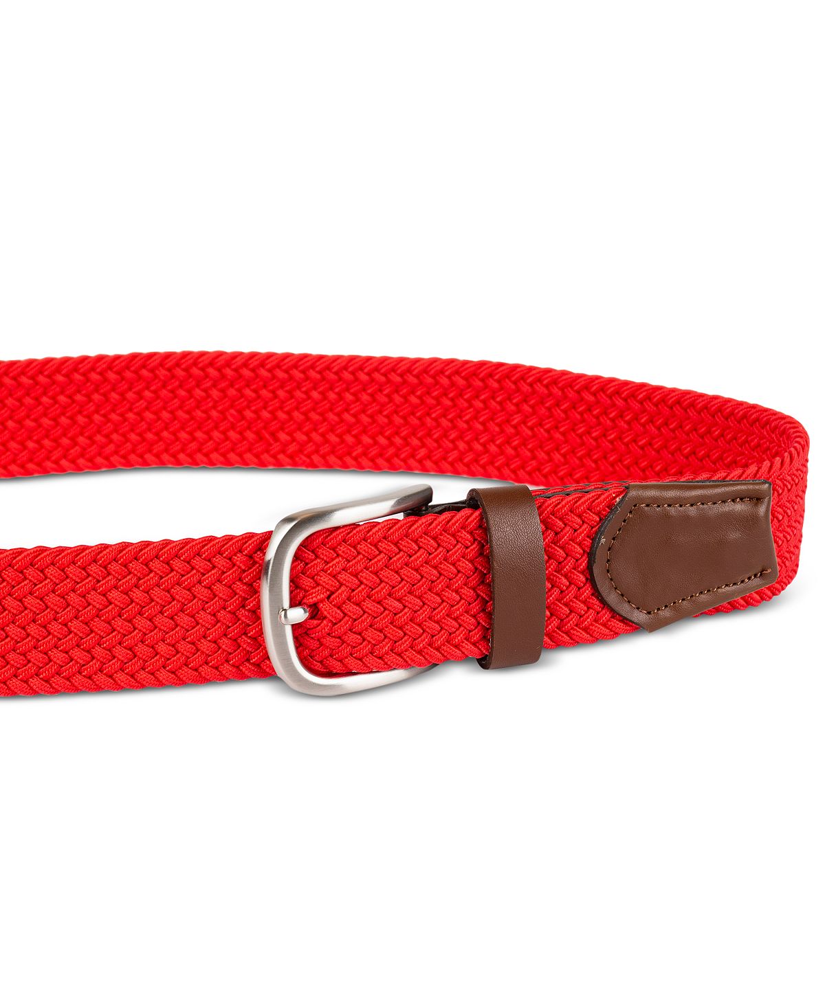 Club Room Stretch Comfort Braided Belt With Faux-leather Trim Red