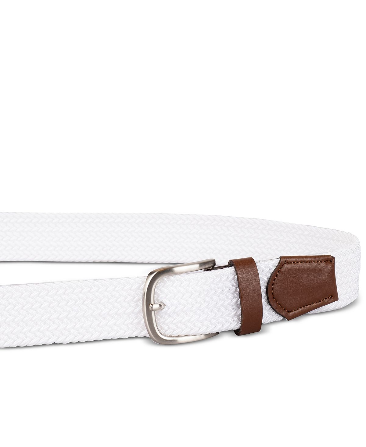 Club Room Stretch Comfort Braided Belt With Faux-leather Trim White
