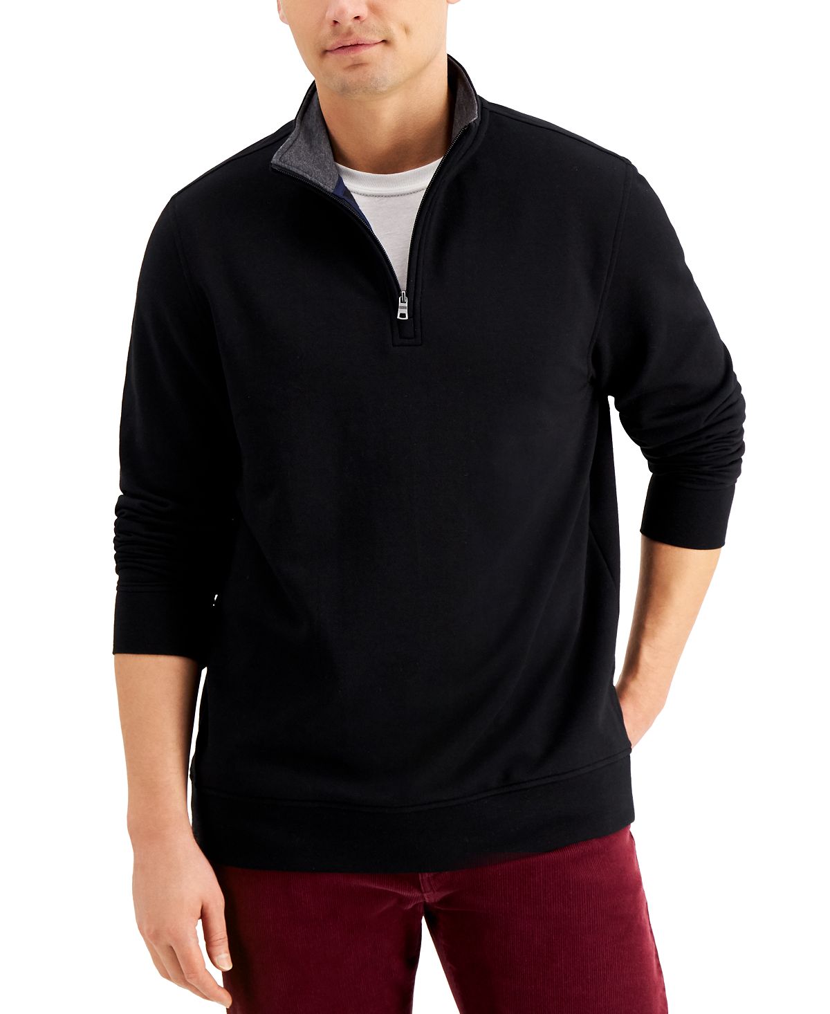 Club Room Stretch Quarter-zip Fleece Sweatshirt Black