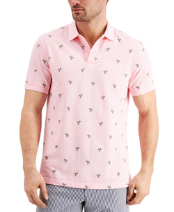 Club Room Stretch Tropical Print Polo Shirt Dusty Pink thumbnail 1