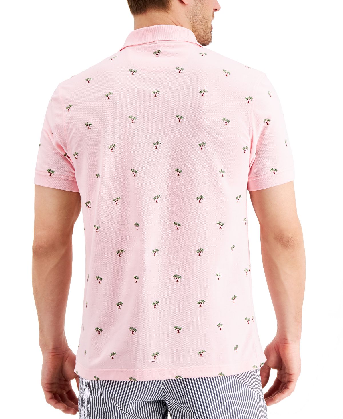 Club Room Stretch Tropical Print Polo Shirt Dusty Pink