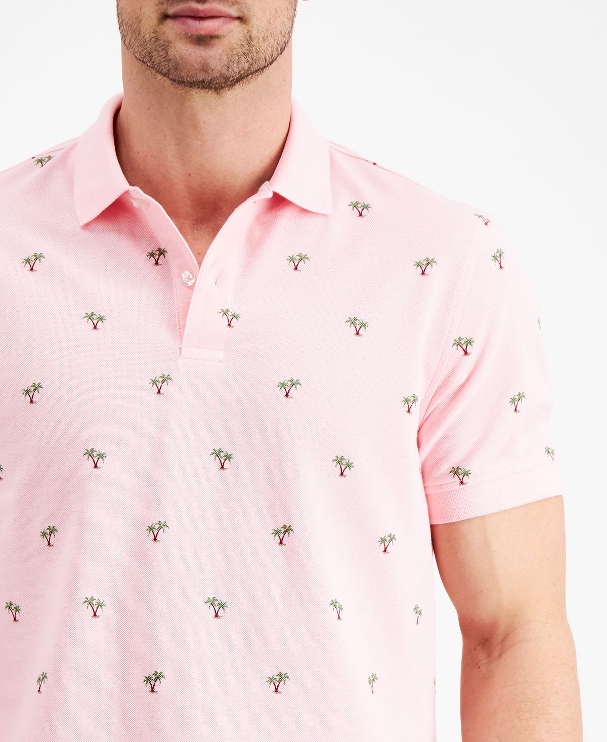 Club Room Stretch Tropical Print Polo Shirt Dusty Pink