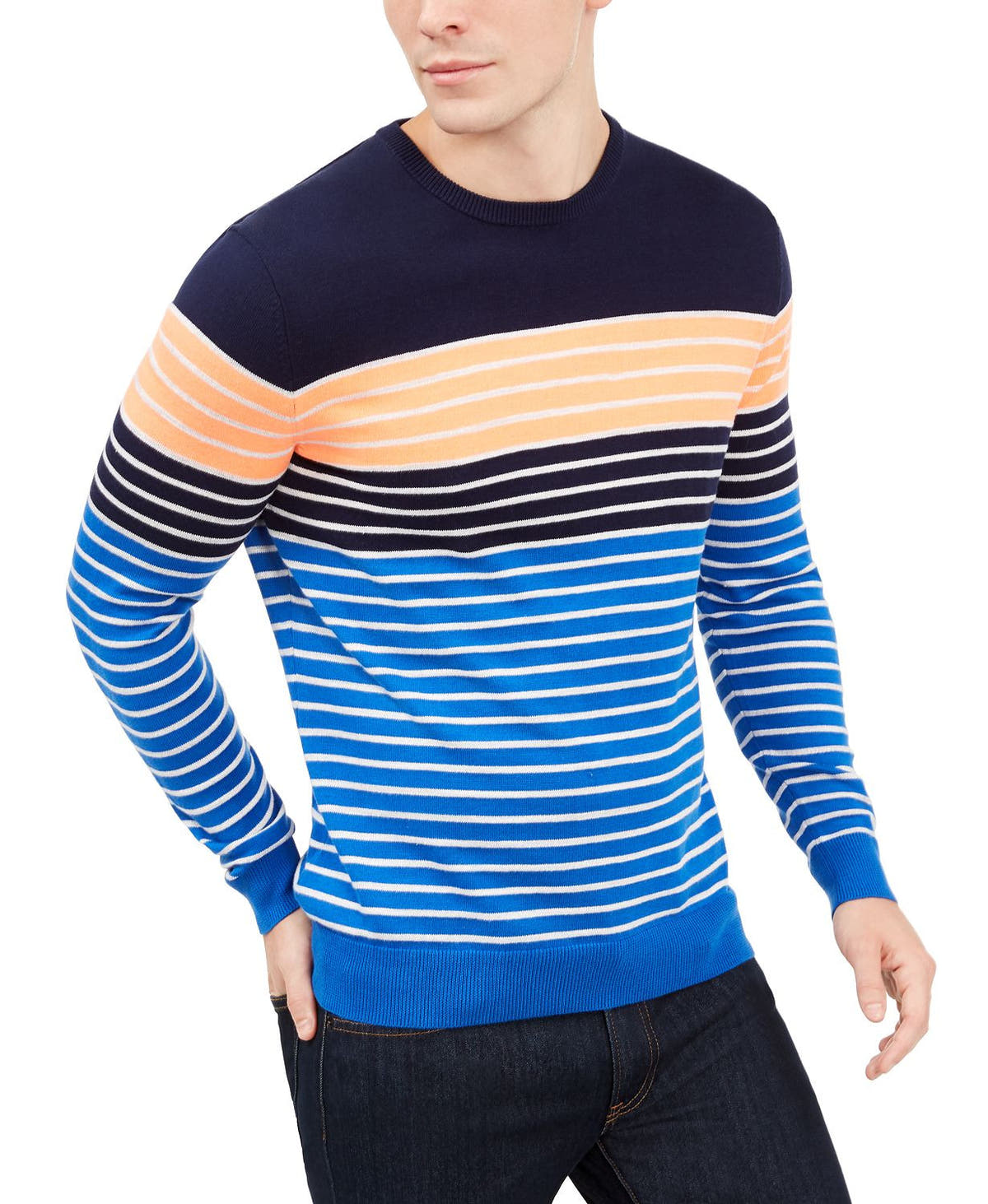 Club Room Striped Crewneck Sweater Cosmic Crunch Navy