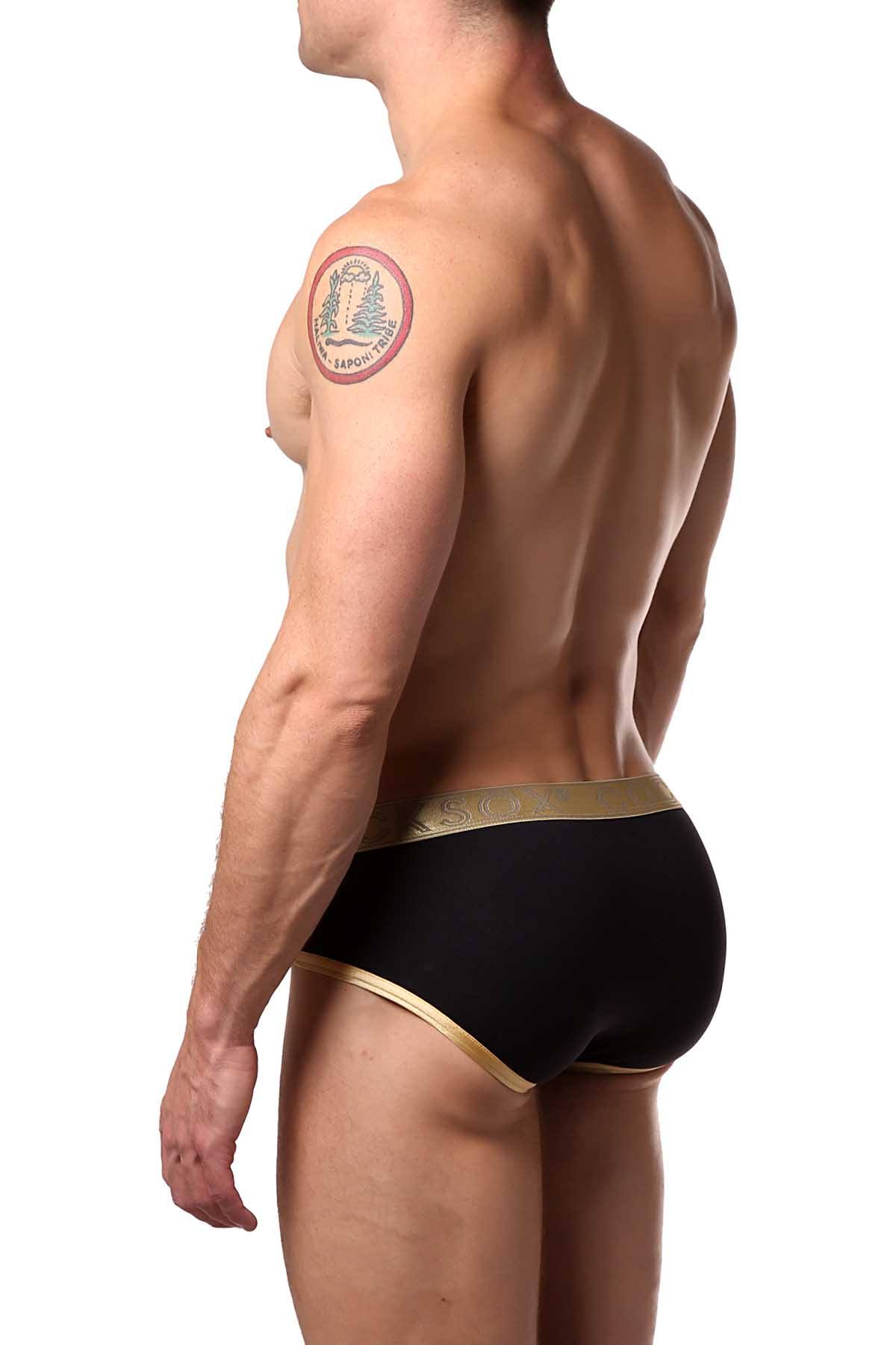 Cocksox Black/Gold-Shimmer Contour-Pouch Sports Brief