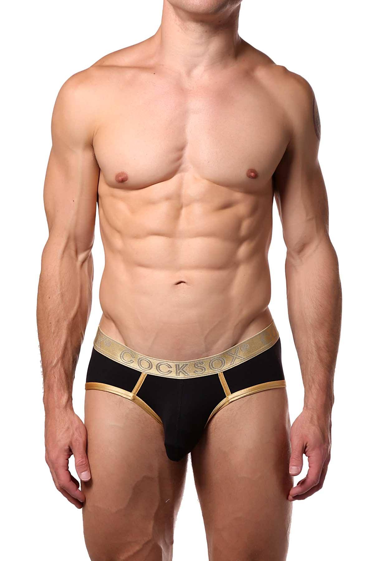 Cocksox Black/Gold-Shimmer Contour-Pouch Sports Brief
