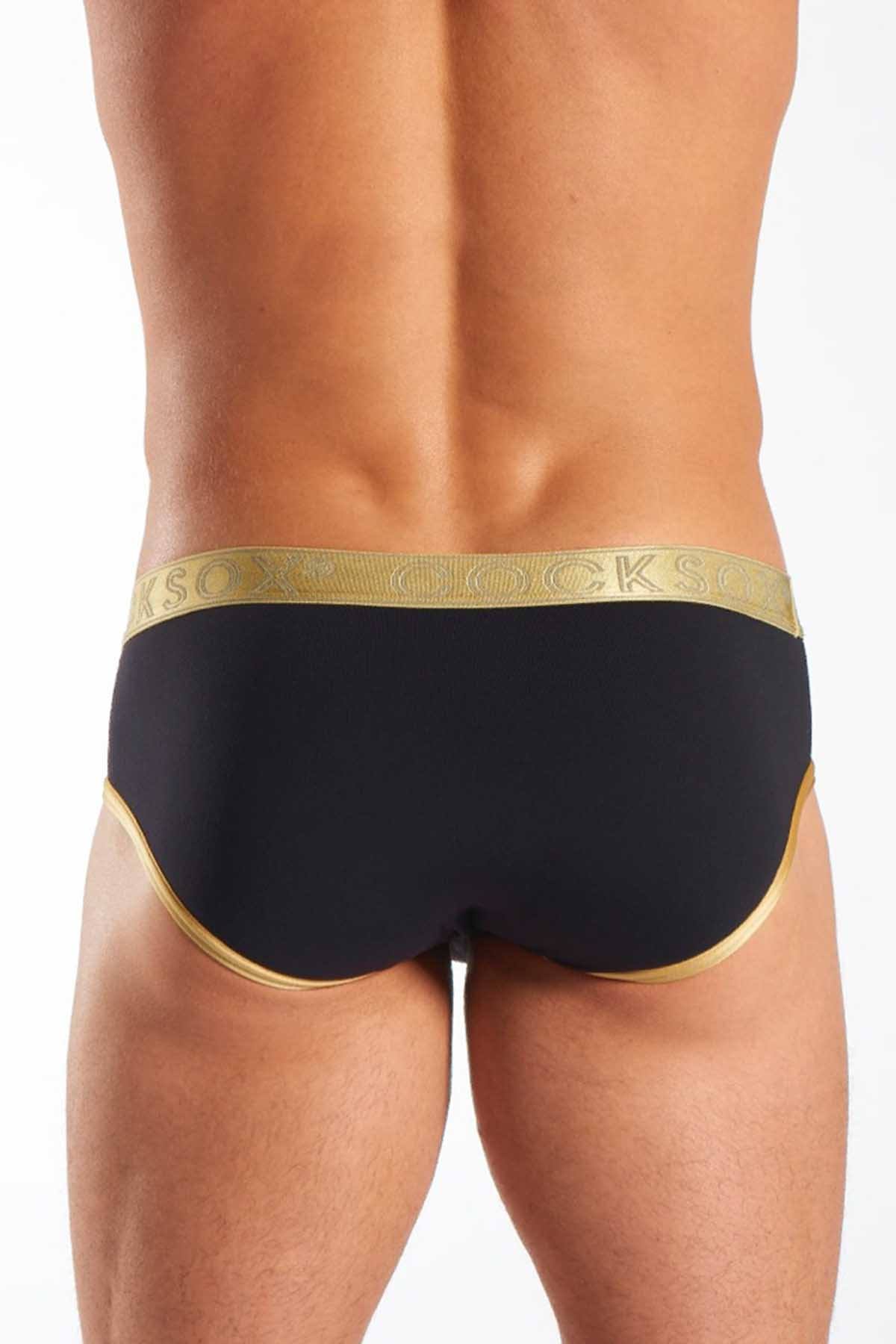 Cocksox Black/Gold-Shimmer Contour-Pouch Sports Brief