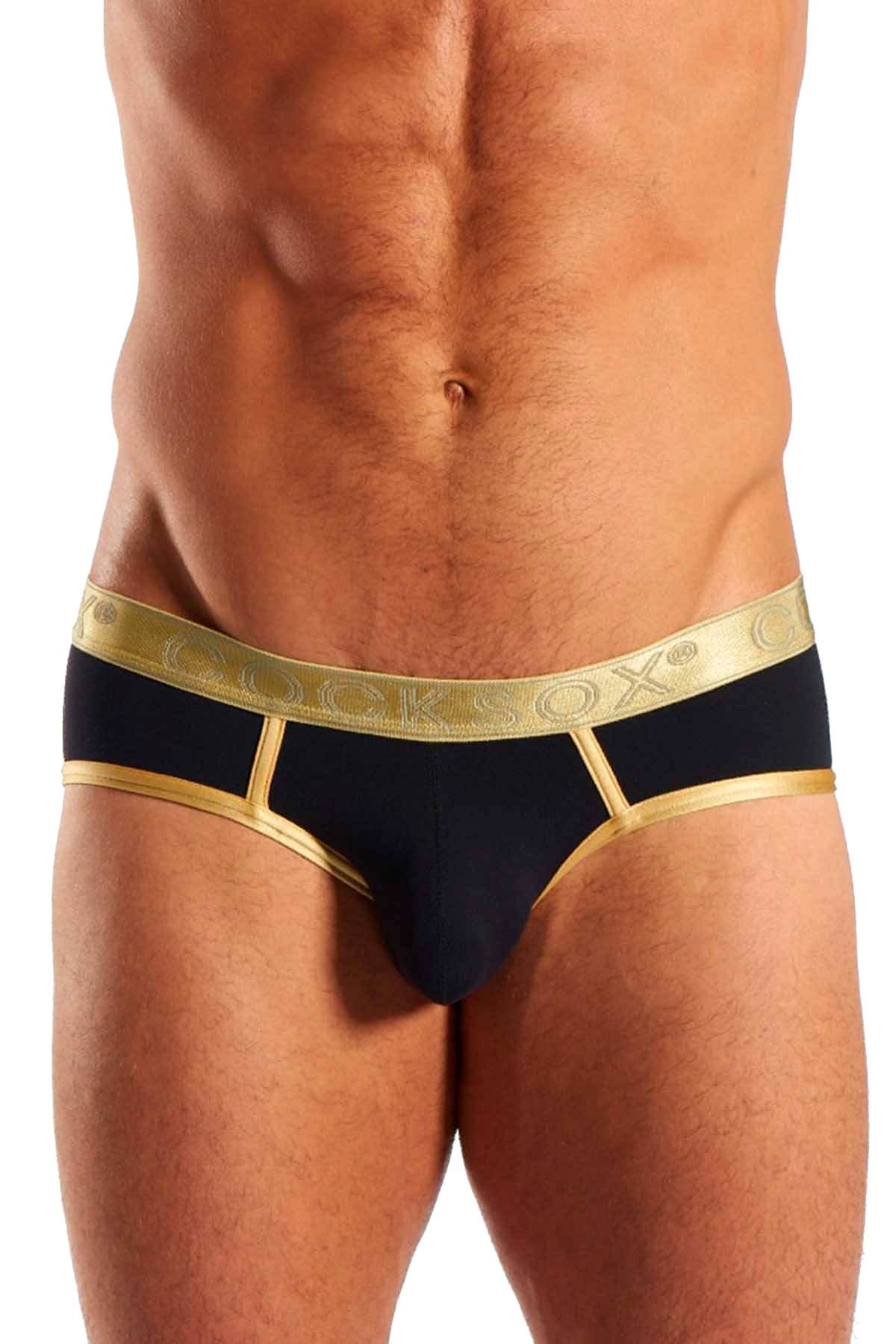 Cocksox Black/Gold-Shimmer Contour-Pouch Sports Brief