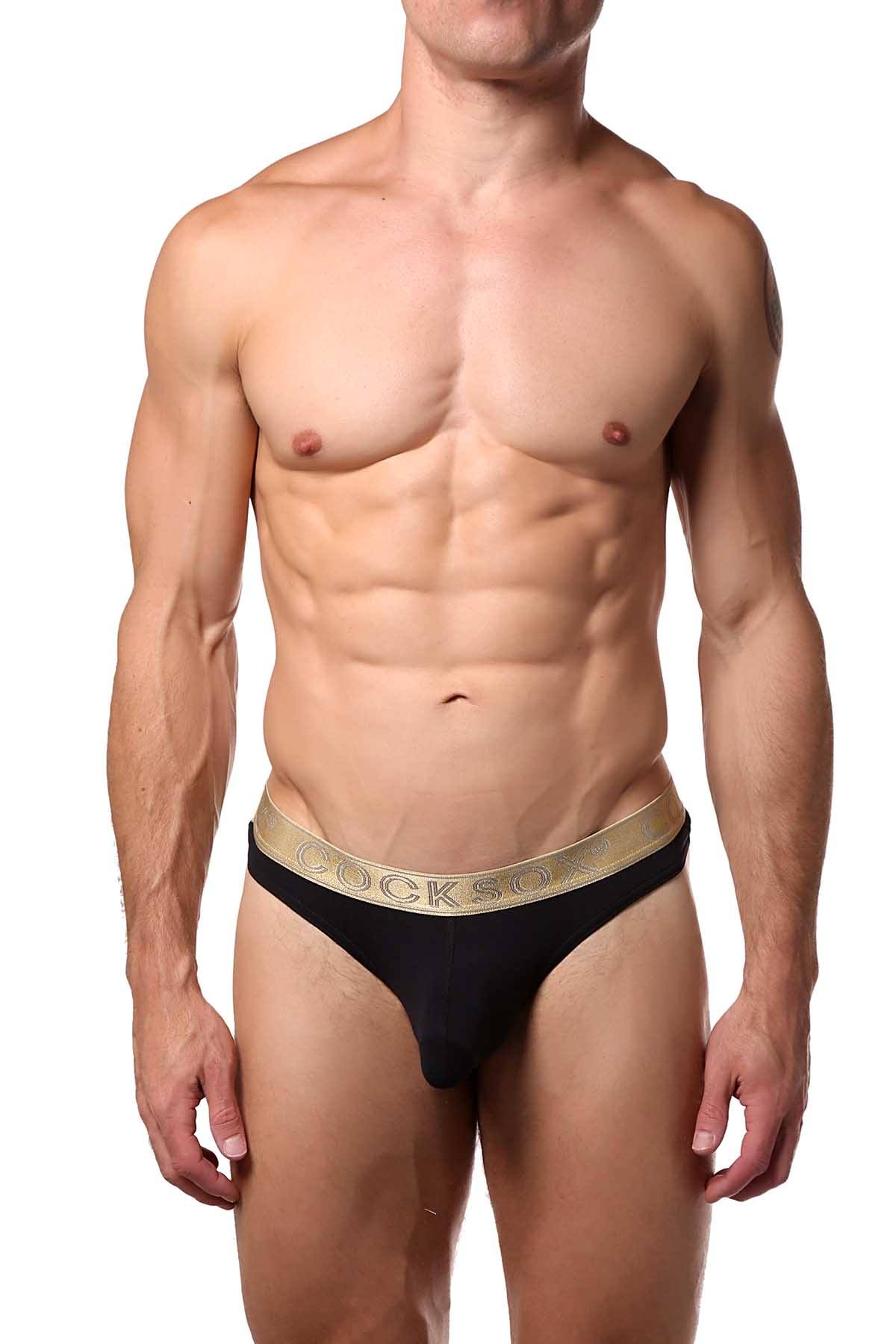 Cocksox Black/Gold-Shimmer Snug-Pouch Sports Thong