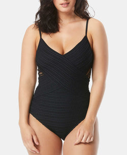 Coco Reef Contours Sterling V-neck Crochet One-piece Swimsuit Black thumbnail 1