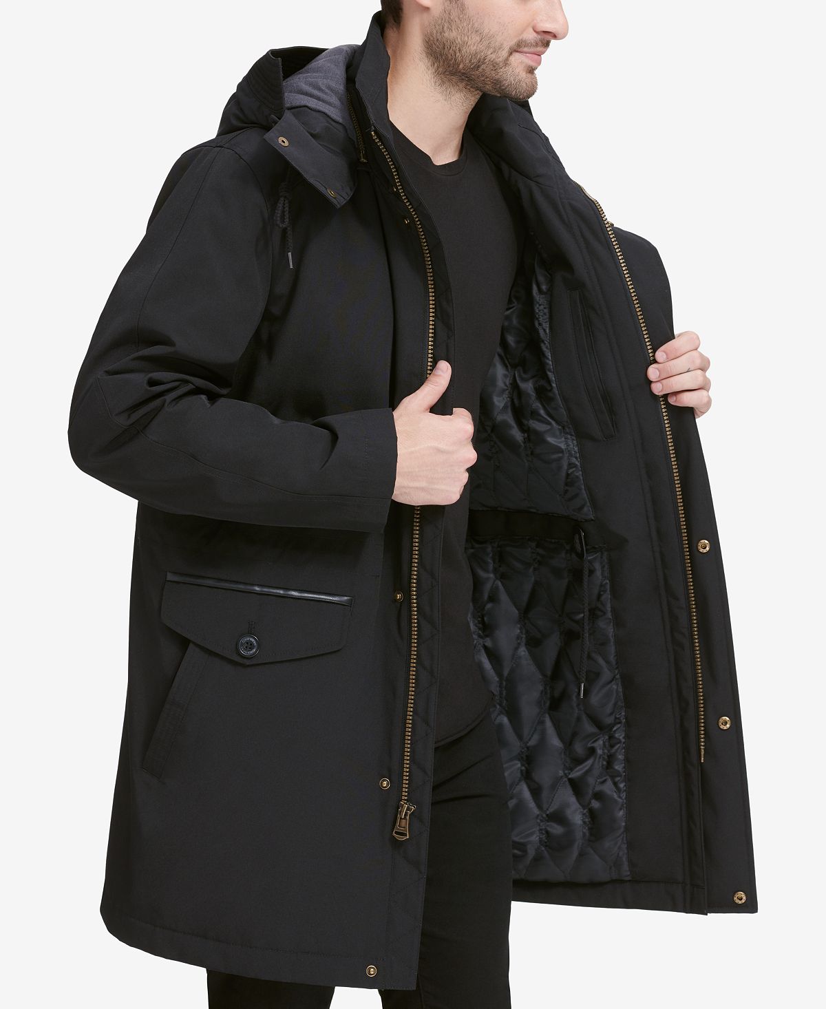 Cole Haan Bonded Car Coat Parka Black