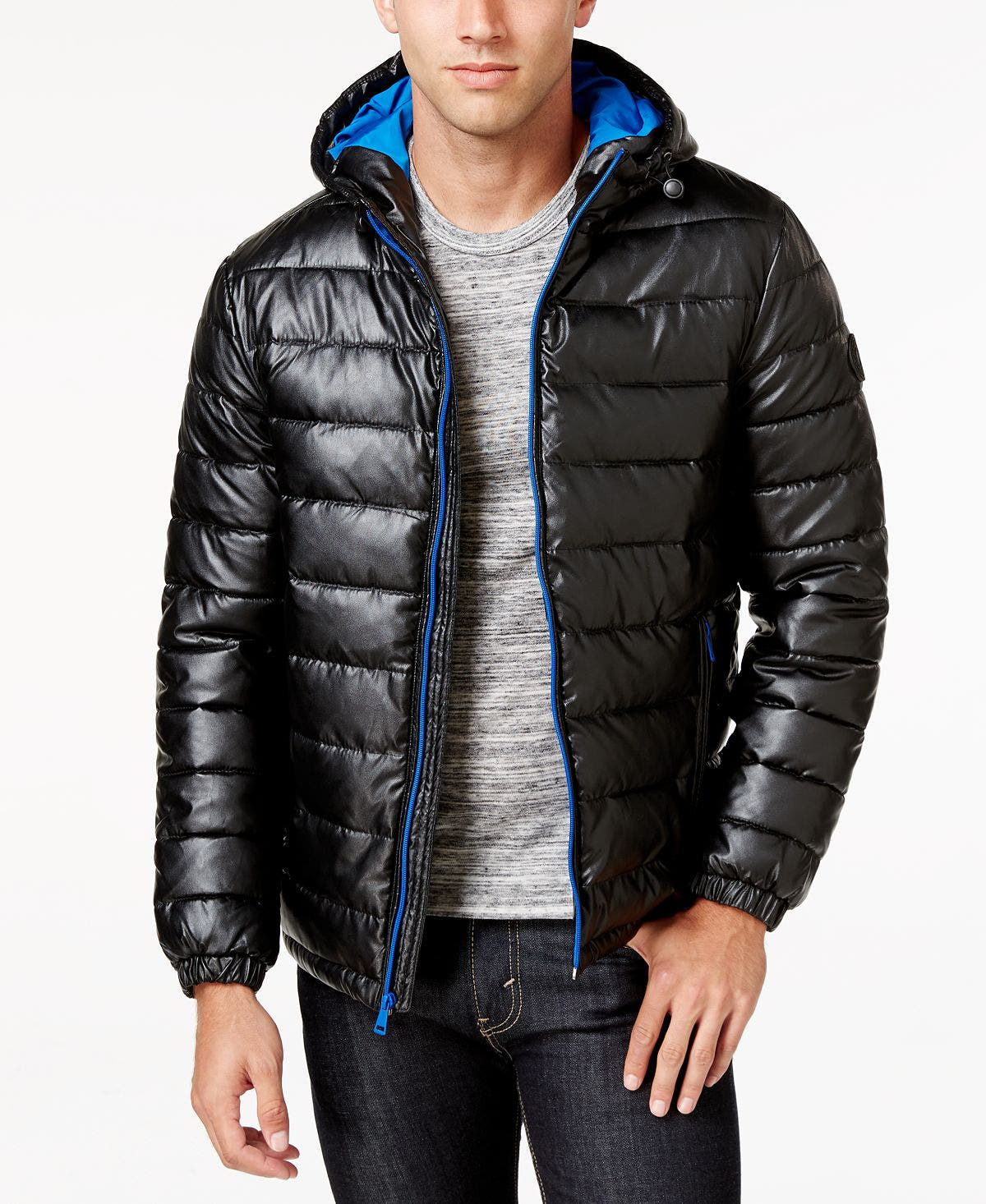 Cole Haan Faux-leather Puffer Coat Black/Blue
