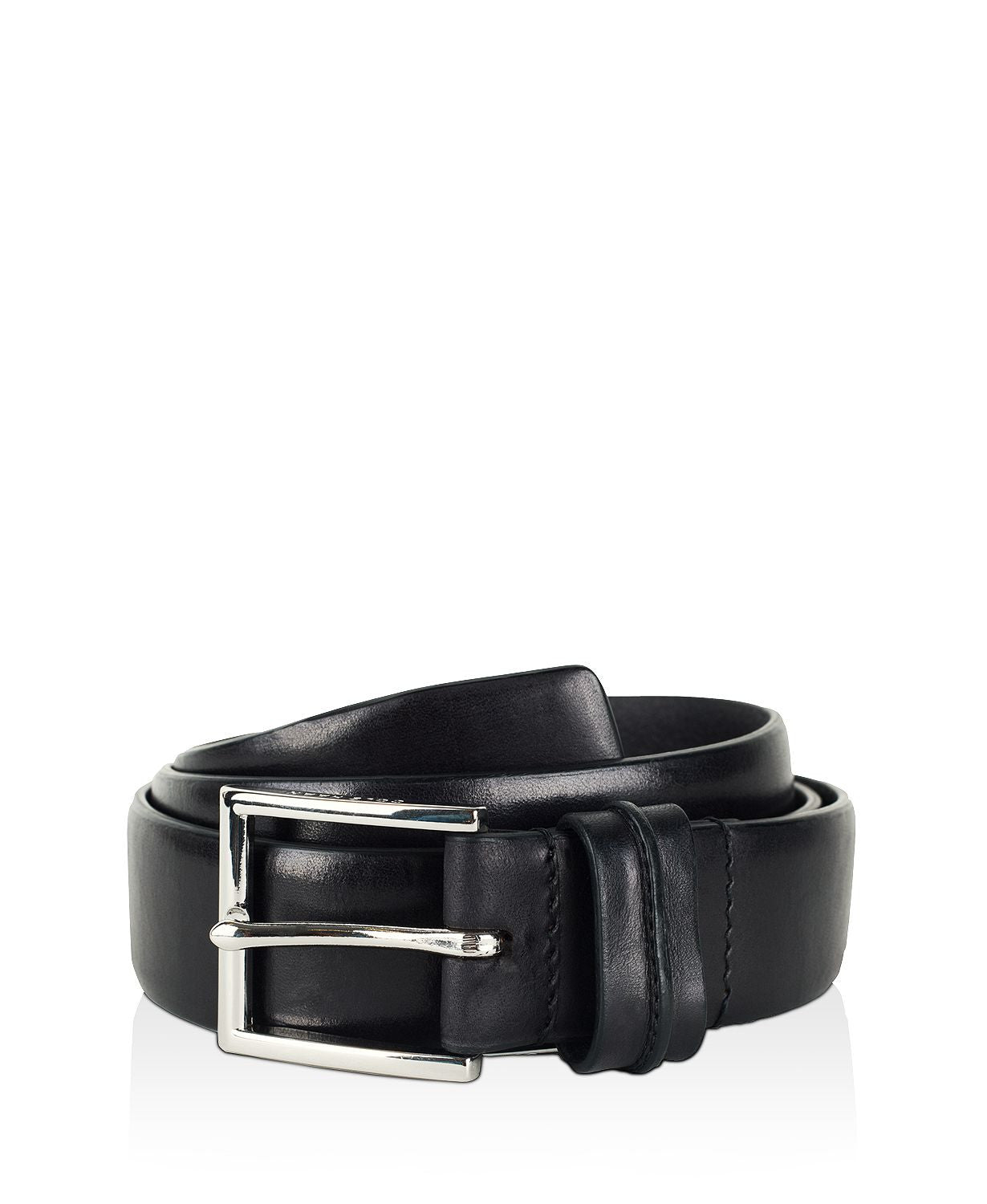 Cole Haan Feather Edge Belt With Pinch Detail On Loop Black