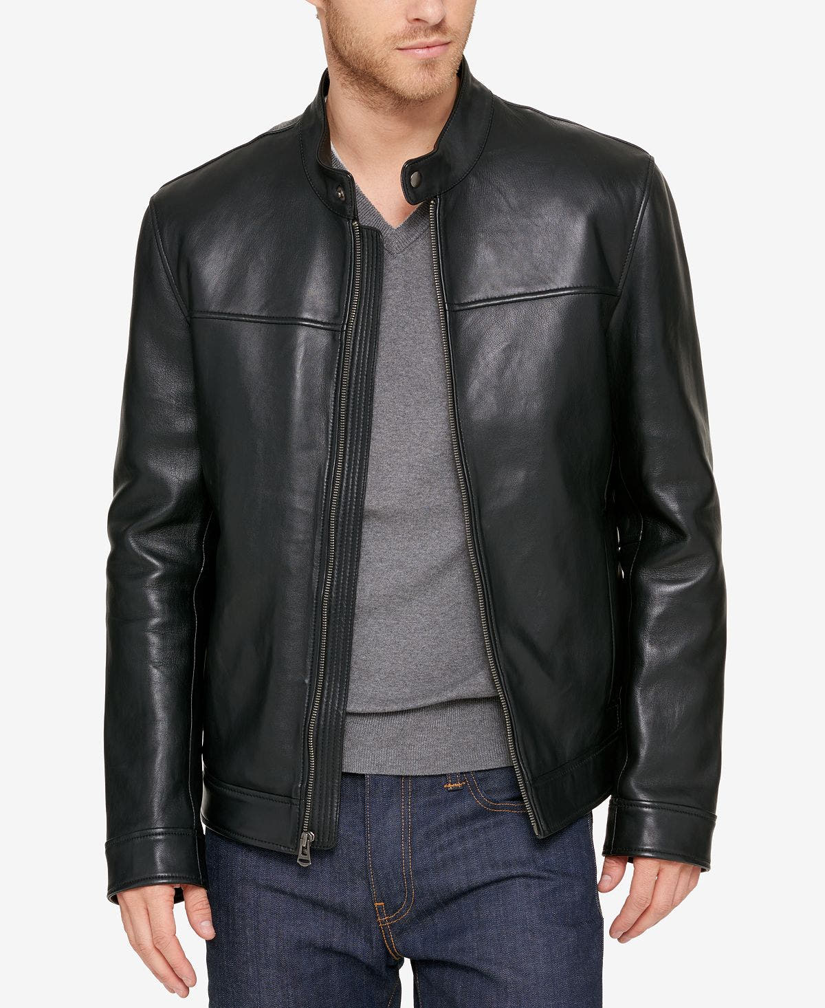 Cole Haan Leather Moto Jacket Black