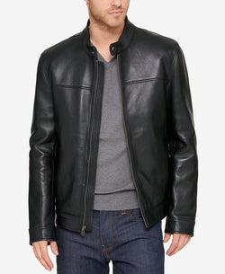Cole Haan Leather Moto Jacket Black thumbnail 1