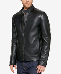 Cole Haan Leather Moto Jacket Black thumbnail 4