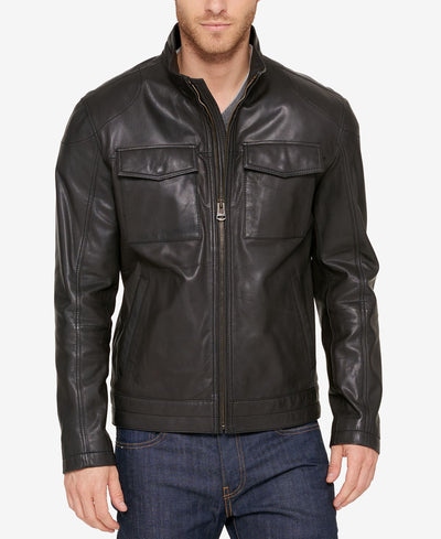 Cole Haan Leather Trucker Jacket Black