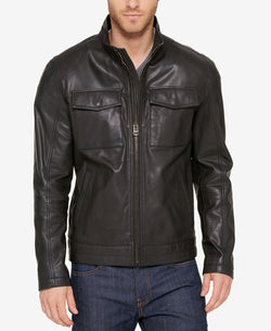 Cole Haan Leather Trucker Jacket Black thumbnail 1