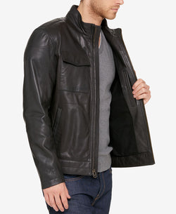 Cole Haan Leather Trucker Jacket Black thumbnail 3
