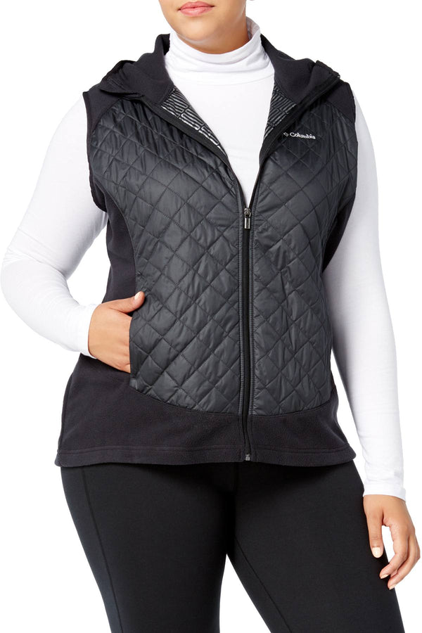 Columbia PLUS Black Warmer Days Quilted Hooded Fleece Vest