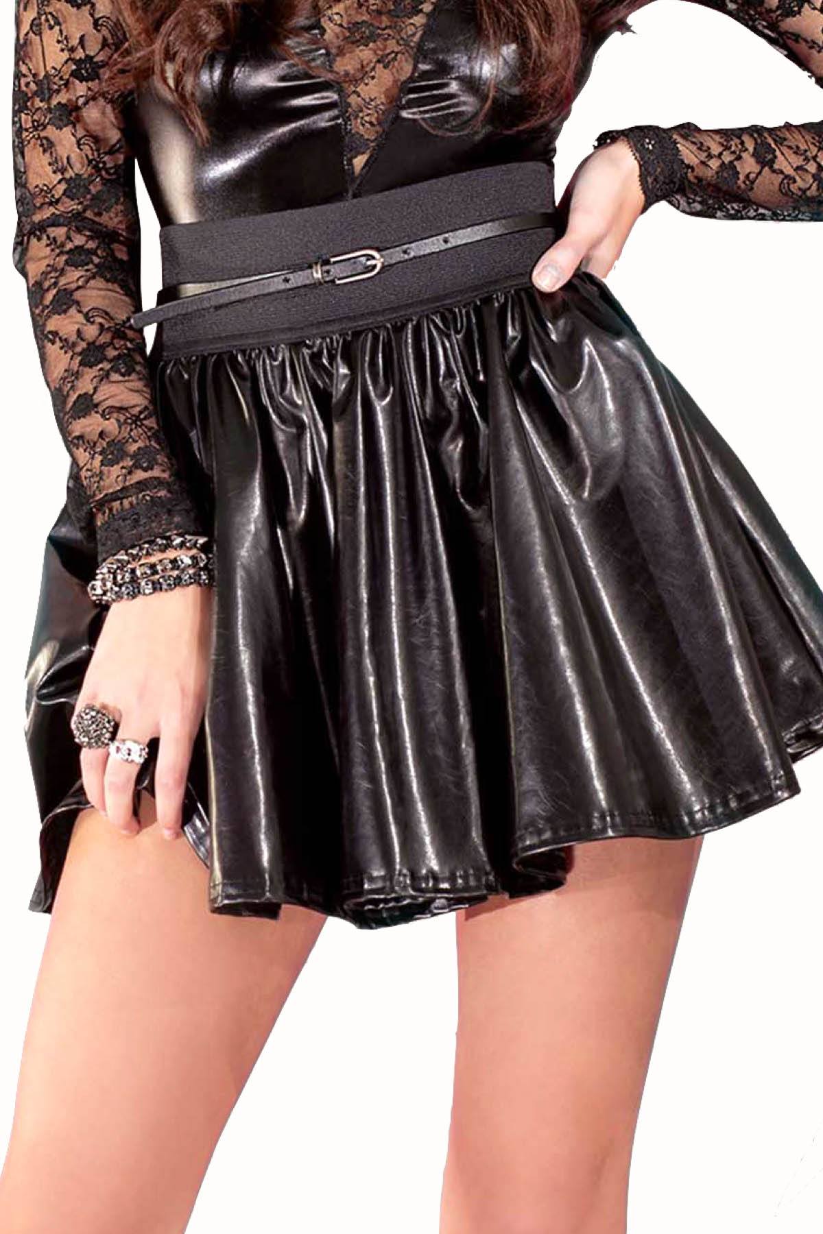 Coquette Black Pleather Flirty Circle Skirt