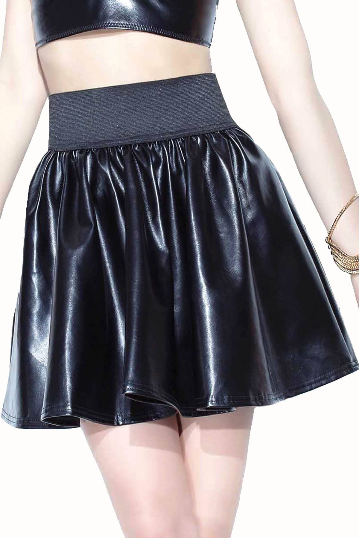 Coquette Black Pleather Flirty Circle Skirt