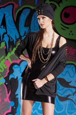 Coquette Black Wet-Look Tank Dress thumbnail 3