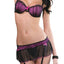 Coquette Black & Fuchsia Mesh Bra & Skirt Set with Garters