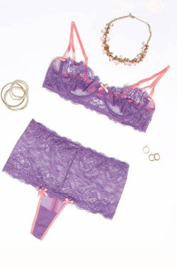 Coquette Lavender Bra & High-Waisted Thong Set thumbnail 1