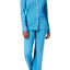 Cosabella Blue/Ivory Bella Satin-Trim Long Sleeve Pajama Set