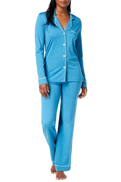 Cosabella Blue/Ivory Bella Satin-Trim Long Sleeve Pajama Set thumbnail 1