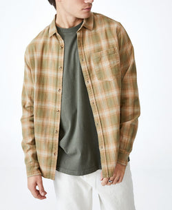 Cotton On Camden Long Sleeve Shirt Tan Check thumbnail 1
