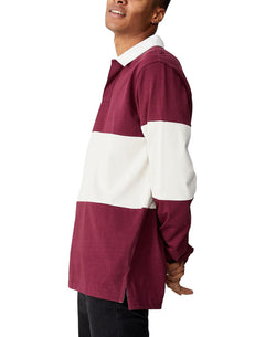 Cotton On Rugby Long Sleeve Polo Shirt Burgundy Mid Panel thumbnail 2