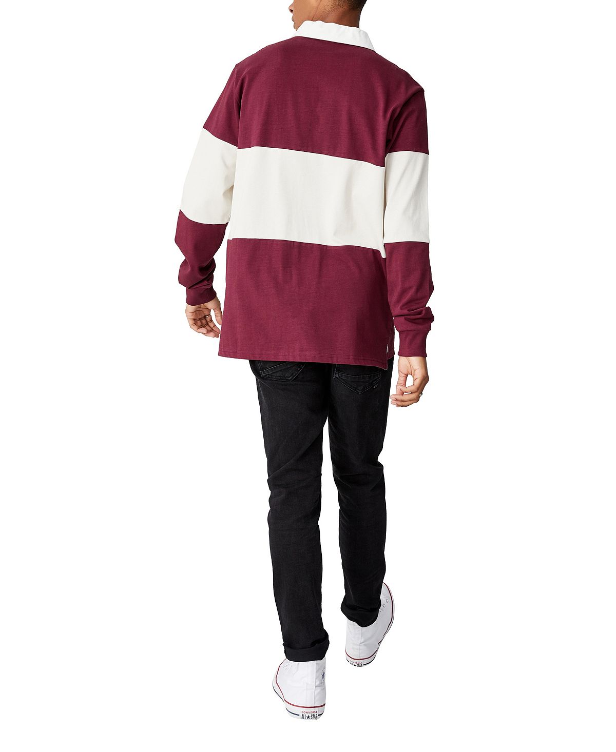 Cotton On Rugby Long Sleeve Polo Shirt Burgundy Mid Panel