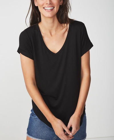 Cotton On Wo Karly Shorts Sleeve V Neck Top Black