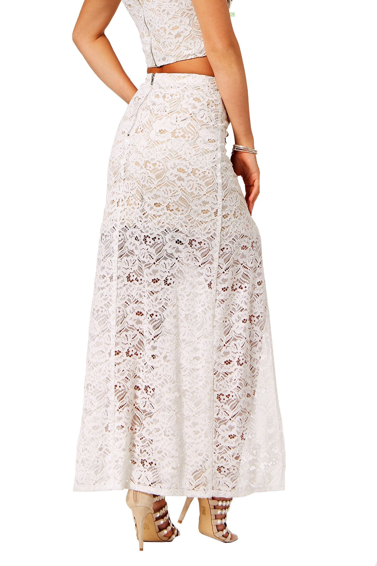 Crystal Doll Ivory Juniors' Embroidered Lace Maxi Skirt