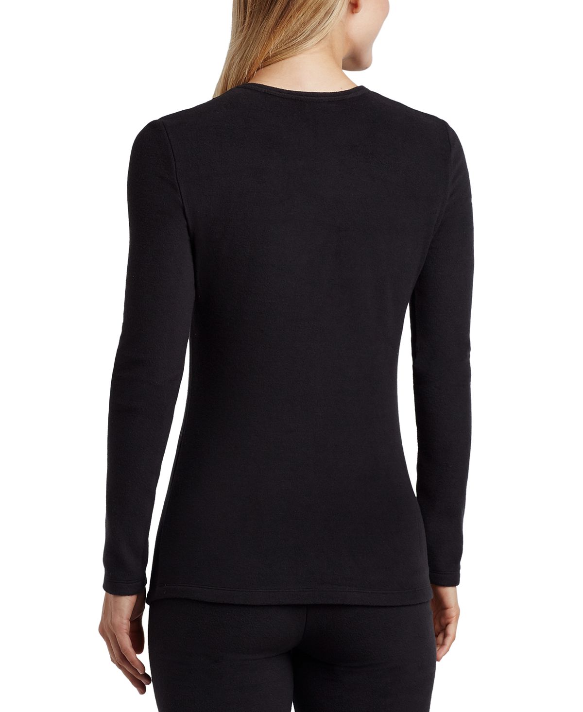 Cuddl Duds Petite Fleece Long-sleeve Crewneck Top Black