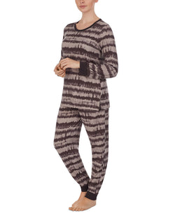 Cuddl Duds Printed Top & Jogger Pants Loungewear Set Coal Multi thumbnail 2
