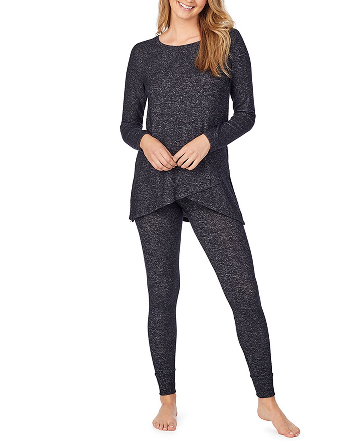 Cuddl Duds Soft Knit Crossover Tunic Top Hthrcoal