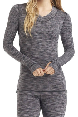 CuddlDuds Black/Grey Space-Dye Flex-Fit V-Neck Top thumbnail 1