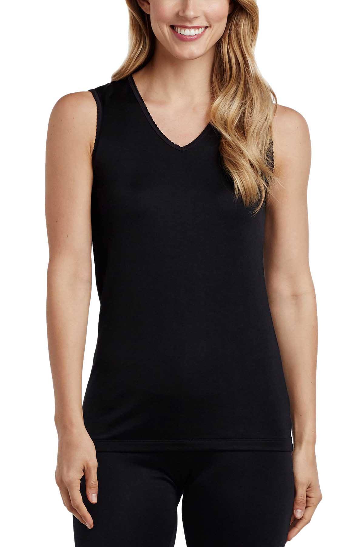 CuddlDuds Black Softwear Lace-Trim V-Neck Tank Top