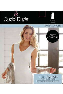 CuddlDuds Black Softwear Lace-Trim V-Neck Tank Top thumbnail 2