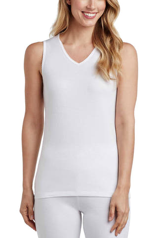CuddlDuds White Softwear Lace-Trim V-Neck Tank Top