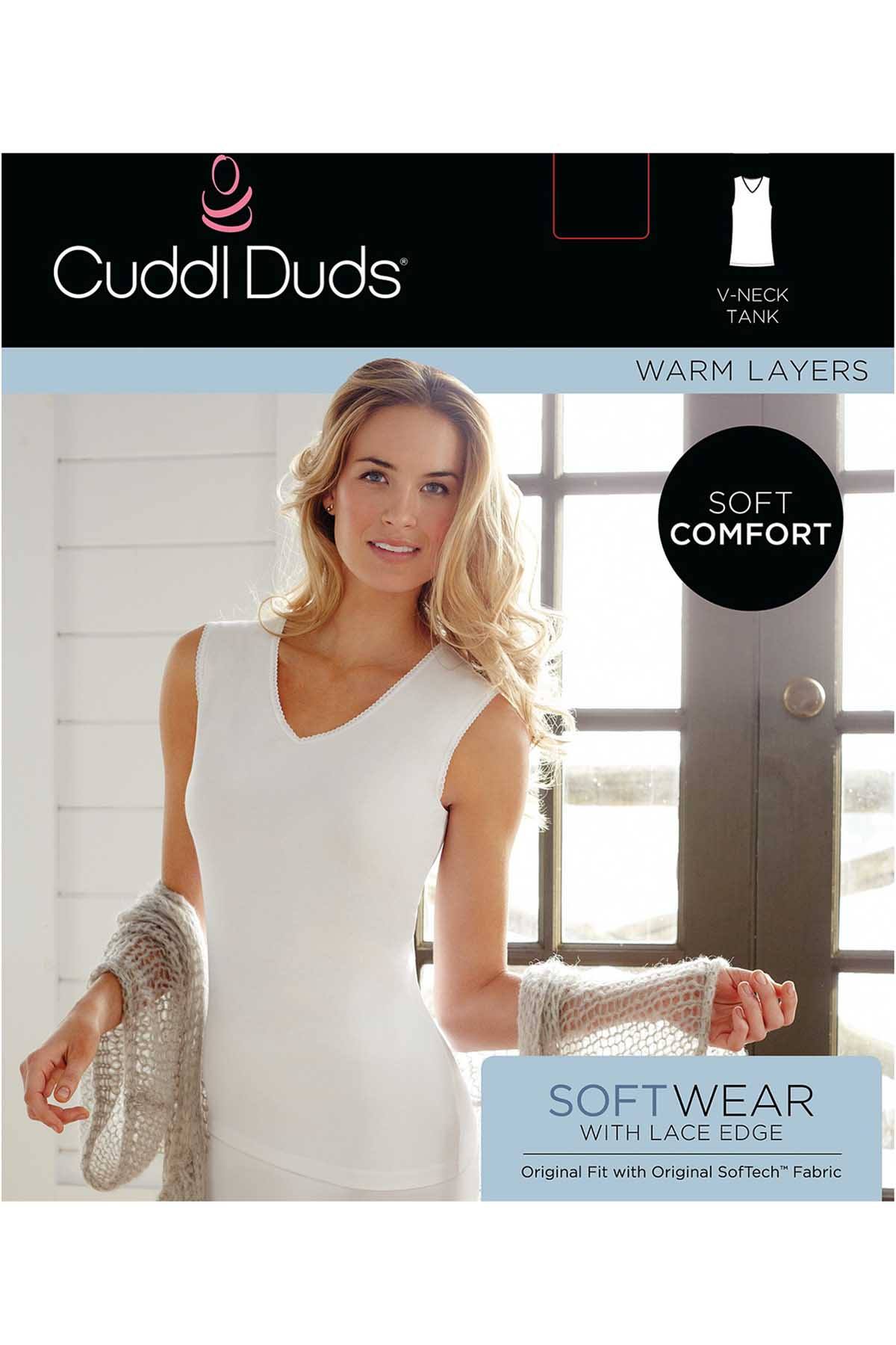 CuddlDuds White Softwear Lace-Trim V-Neck Tank Top
