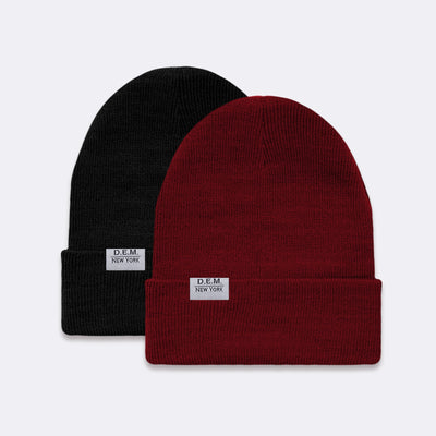 D.E.M. New York Black and Burgundy 2-Pack Beanie Hats